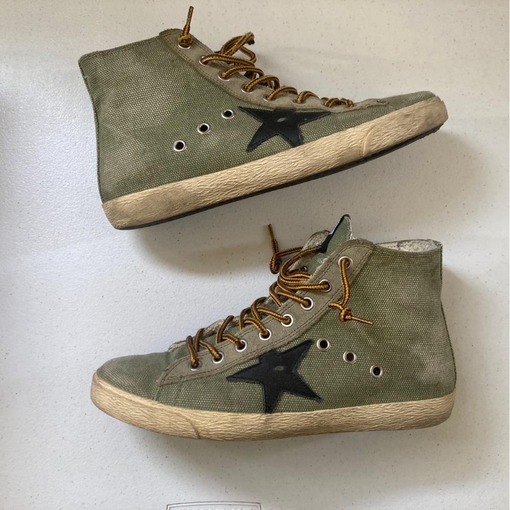 Golden Goose Francy Green Canvas High-Top Sneakers